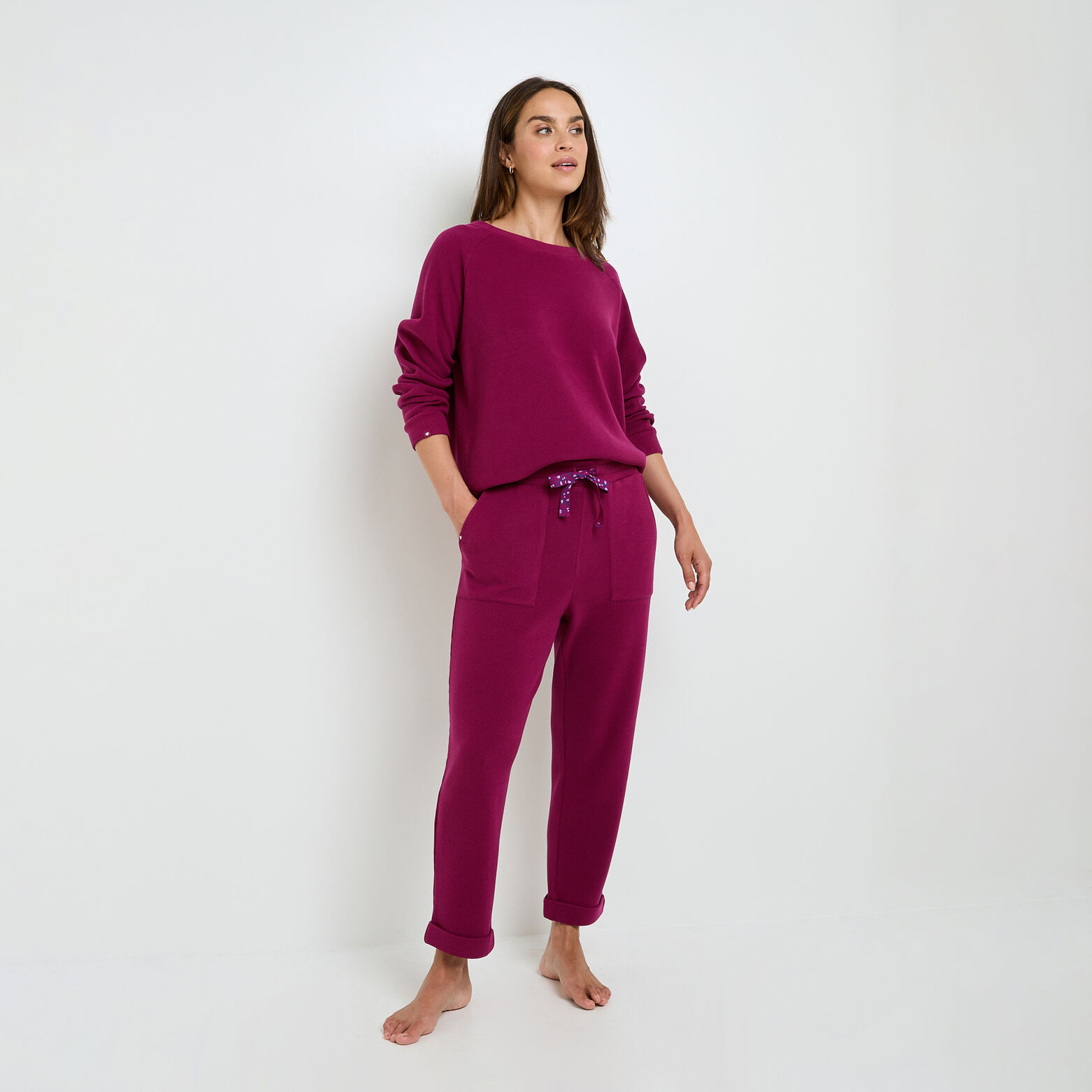FAIENCE TEE-SHIRT MANCHES LONGUES BORDEAUX