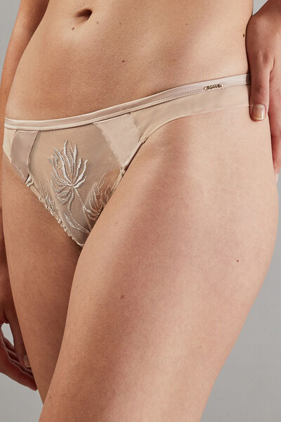 TANGA TULLE BRODE CHAMPAGNE