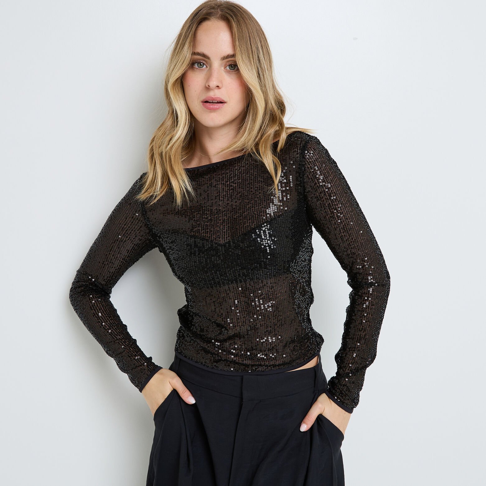 JASMINE TOP BRASSIERE INTEGREE SEQUINS NOIR