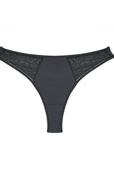 Tanga microfibre et tulle NOIR