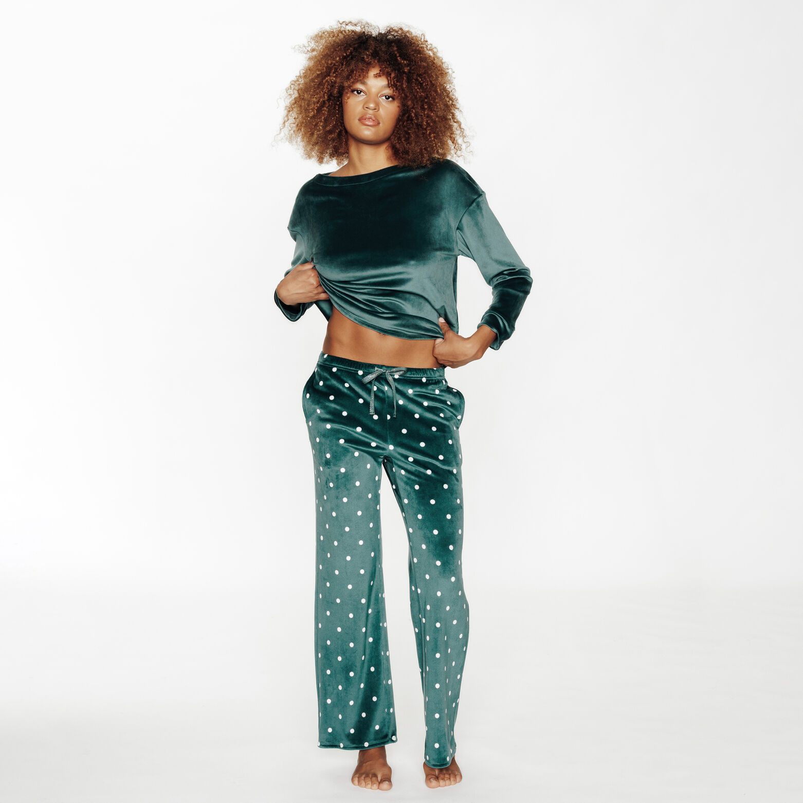 FLUFFY PANTALON DE PYJAMA VELOURS MULTICO VERT