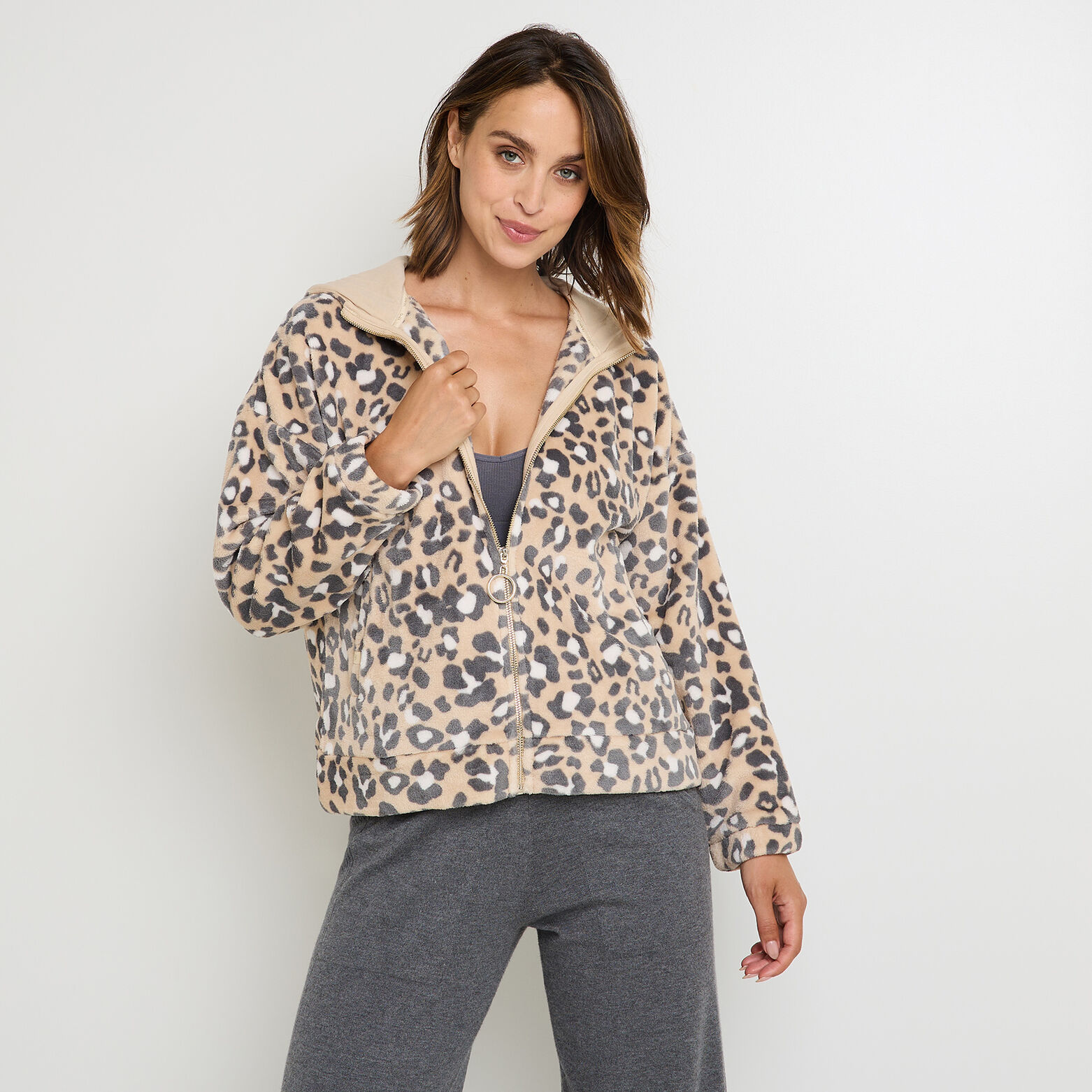 FEMMA VESTE FOURRURE MULTICO GRIS