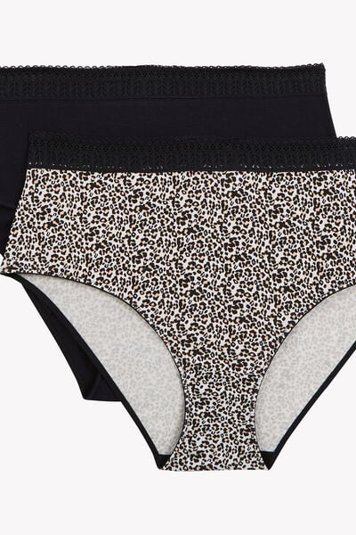 LOT DE 2 CULOTTES HAUTES COTON MULTICO NOIR