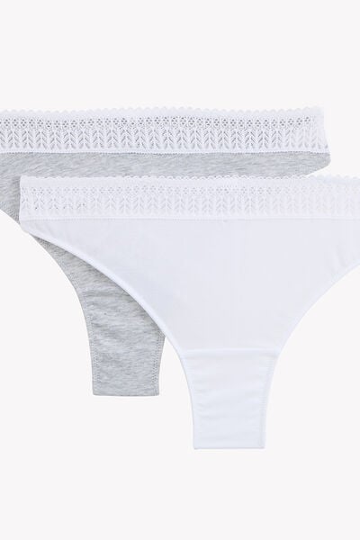 LOT DE 2 TANGAS COTON MULTICO BLANC