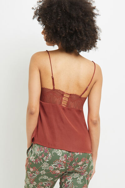 CARAMEL TOP BRETELLES SATIN ROUGE