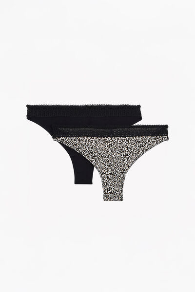 LOT DE 2 TANGAS COTON MULTICO NOIR