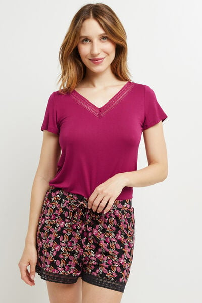 T-SHIRT MANCHES COURTES VISCOSE PRUNE taille T38