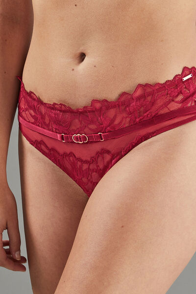 SHORTY STRING DENTELLE BORDEAUX