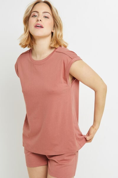TEE SHIRT MANCHES COURTES COTON ROSE taille T44