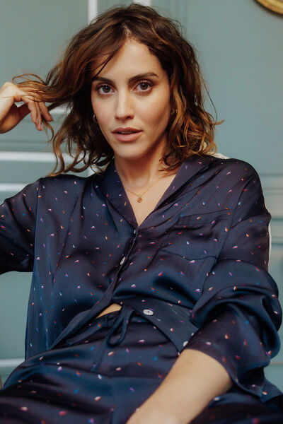 CLOTHILDE VESTE PYJAMA SATIN MULTICO BLEU