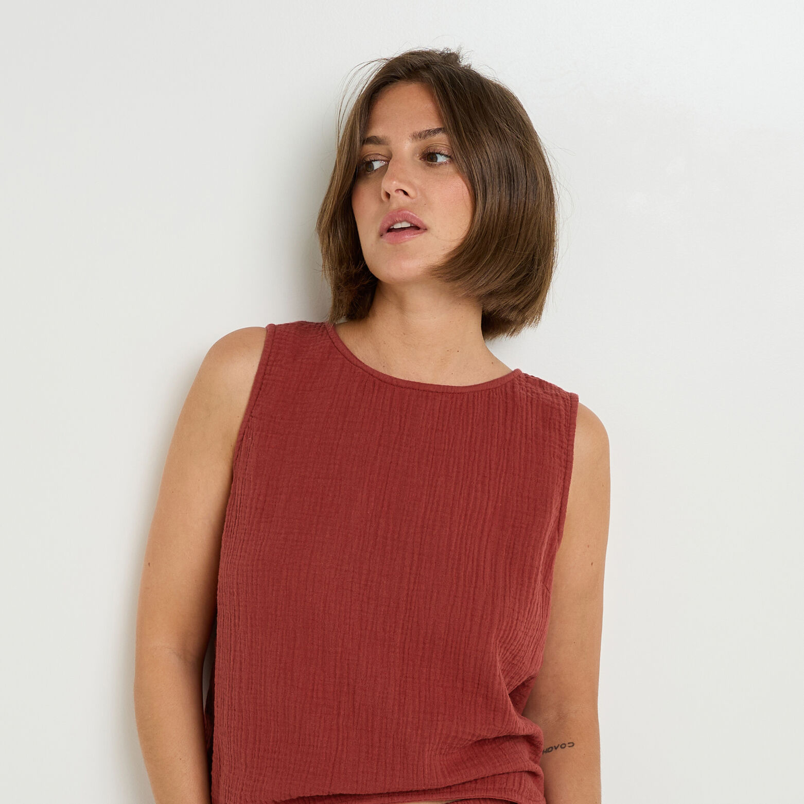 GOJI Top gaze de coton BORDEAUX