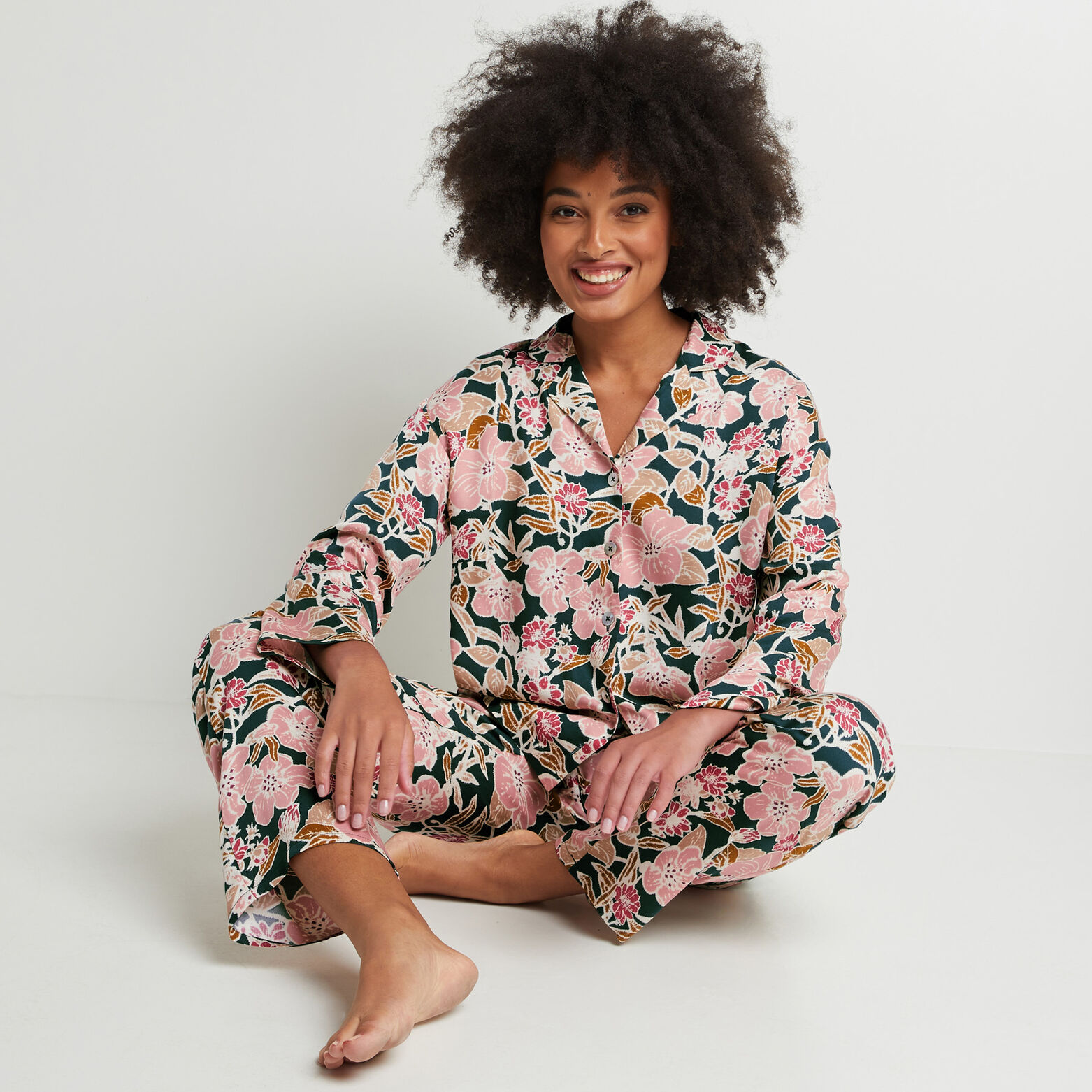 AROME CHEMISE DE PYJAMA VISCOSE VERT/ROSE