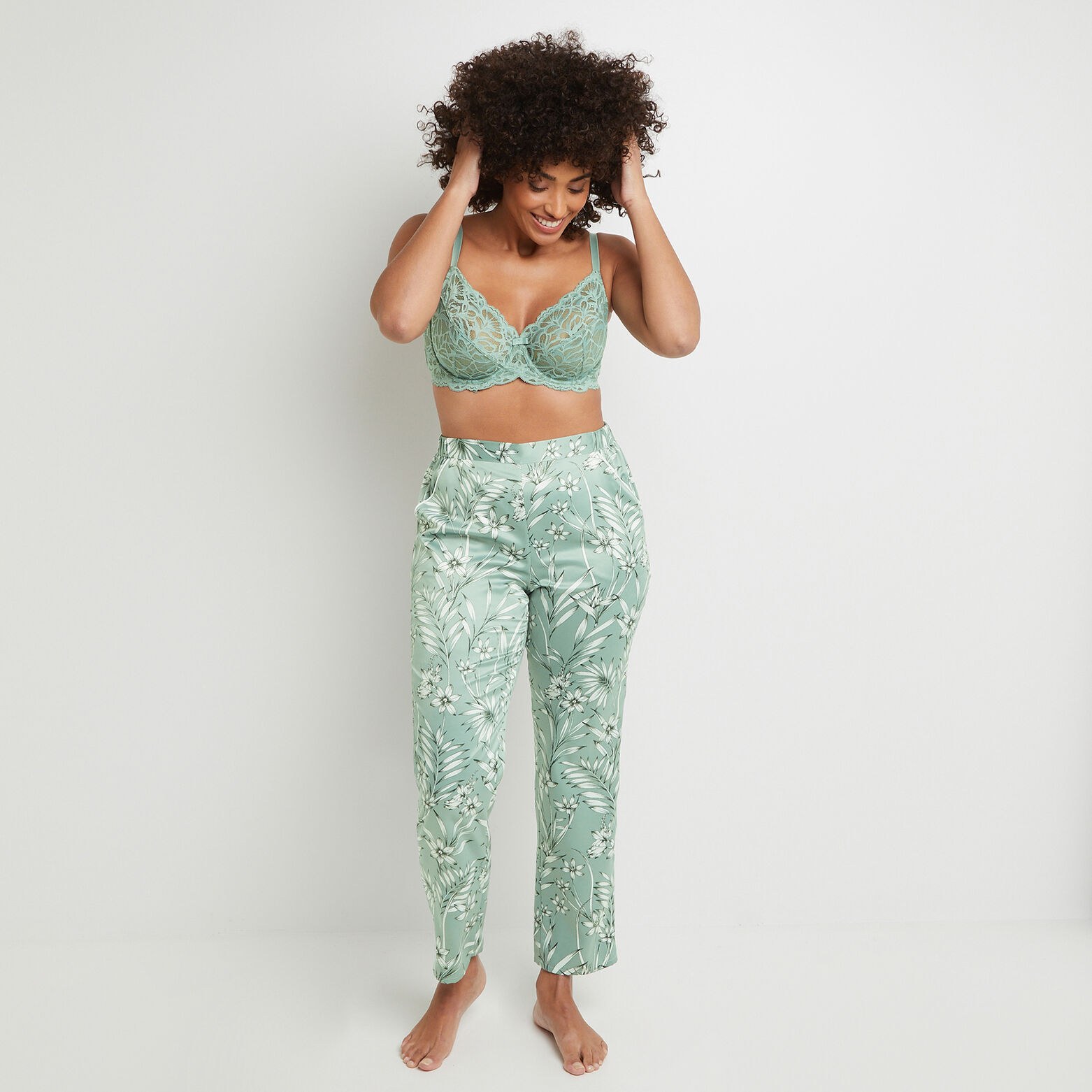 BARNEY PANTALON SATIN IMPRIME Vert clair