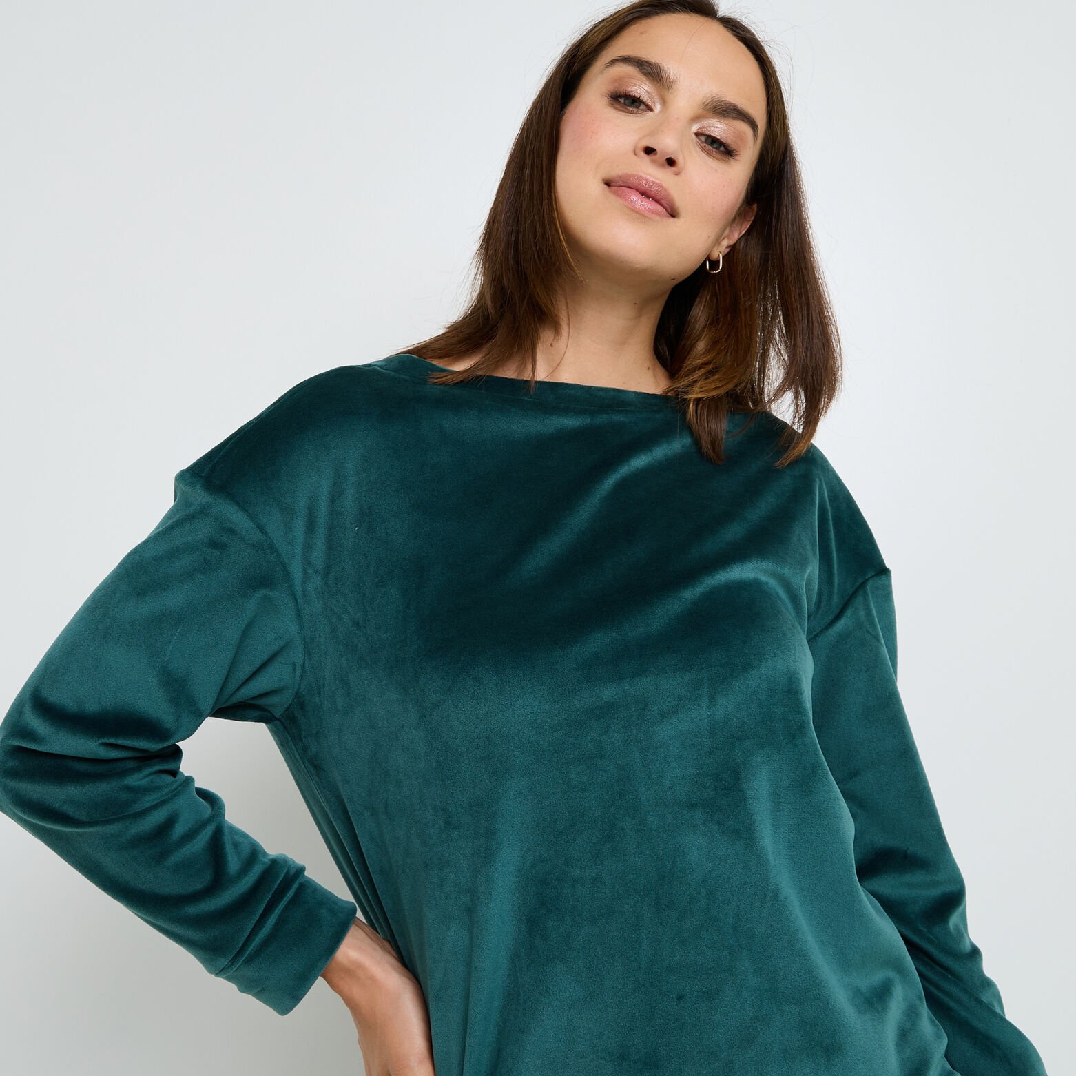 FLUFFY TEE-SHIRT MANCHES LONGUES VERT FONCE