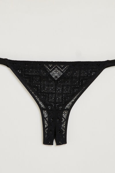 TANGA FENDU DENTELLE NOIR
