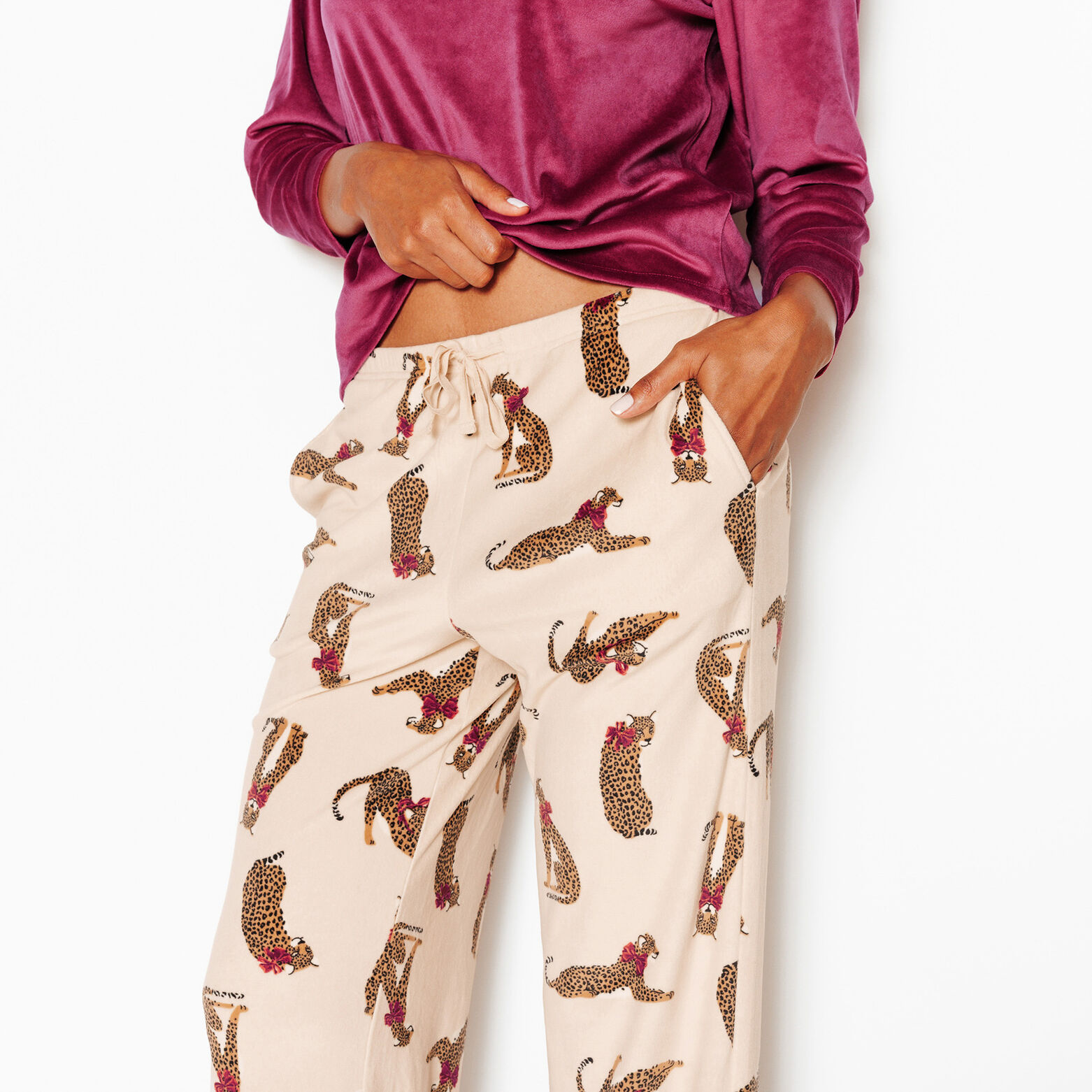 FLUFFY PANTALON DE PYJAMA VELOURS MULTICO ROUGE