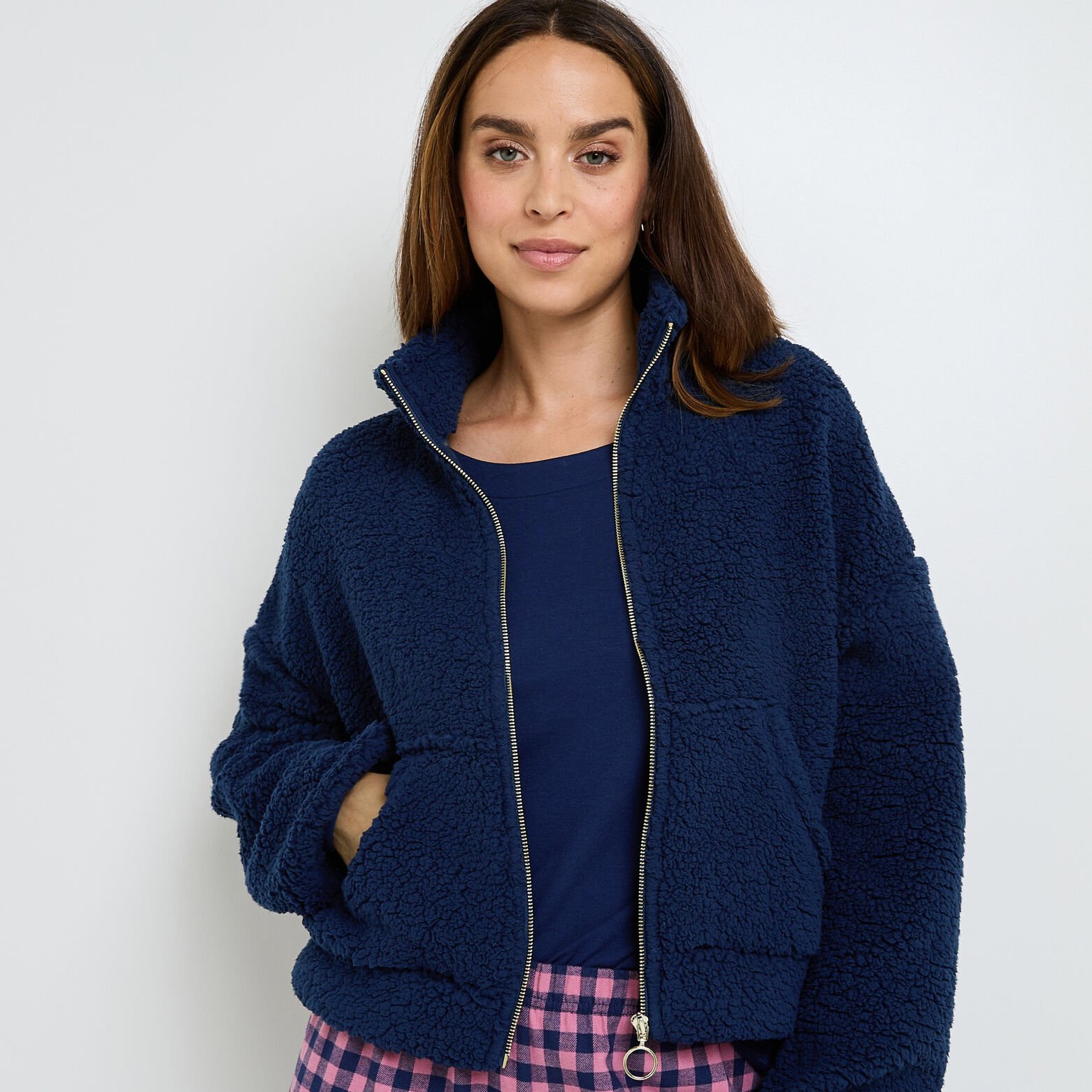 FLORAL VESTE FOURRURE BLEU