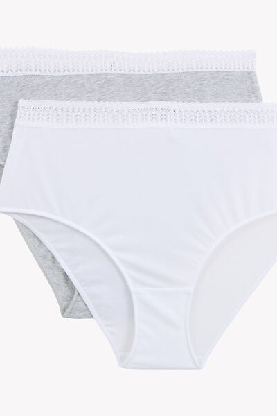 LOT DE 2 CULOTTES HAUTES COTON MULTICO BLANC