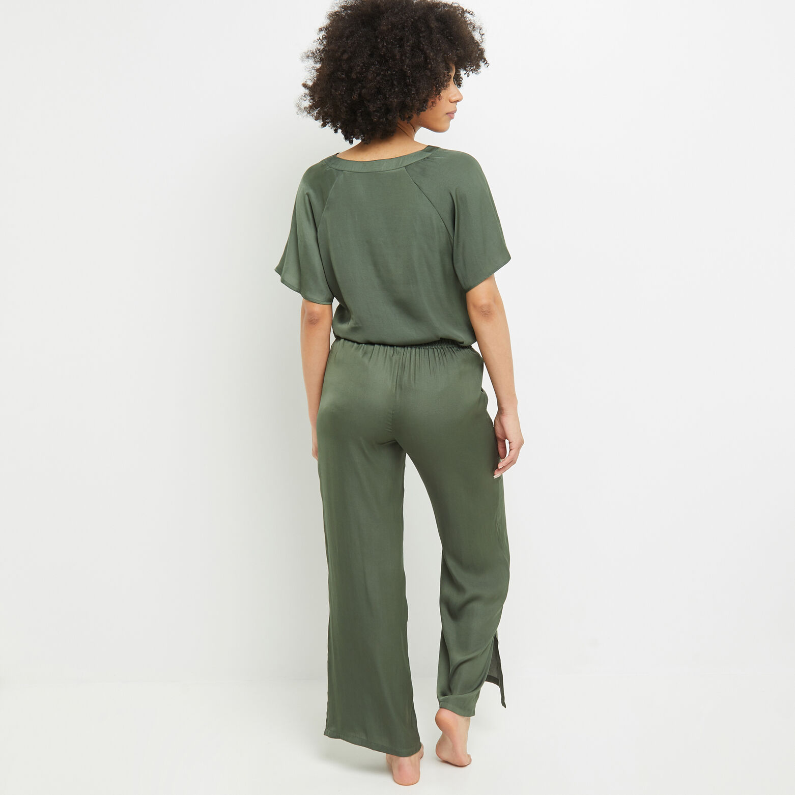 CARAMEL PANTALON LARGE  SATIN KAKI