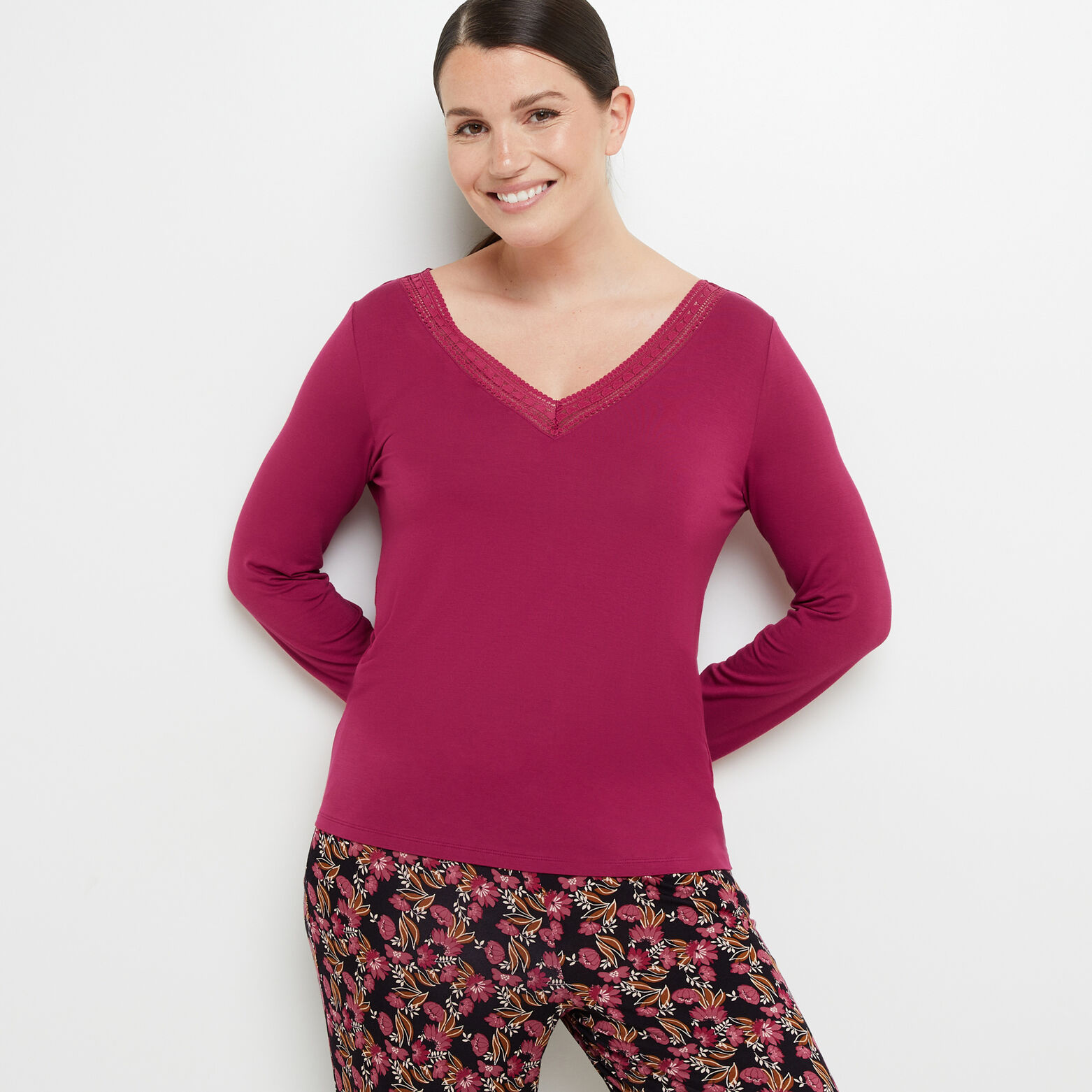 CAMILLE T-SHIRT MANCHES LONGUES VISCOSE PRUNE