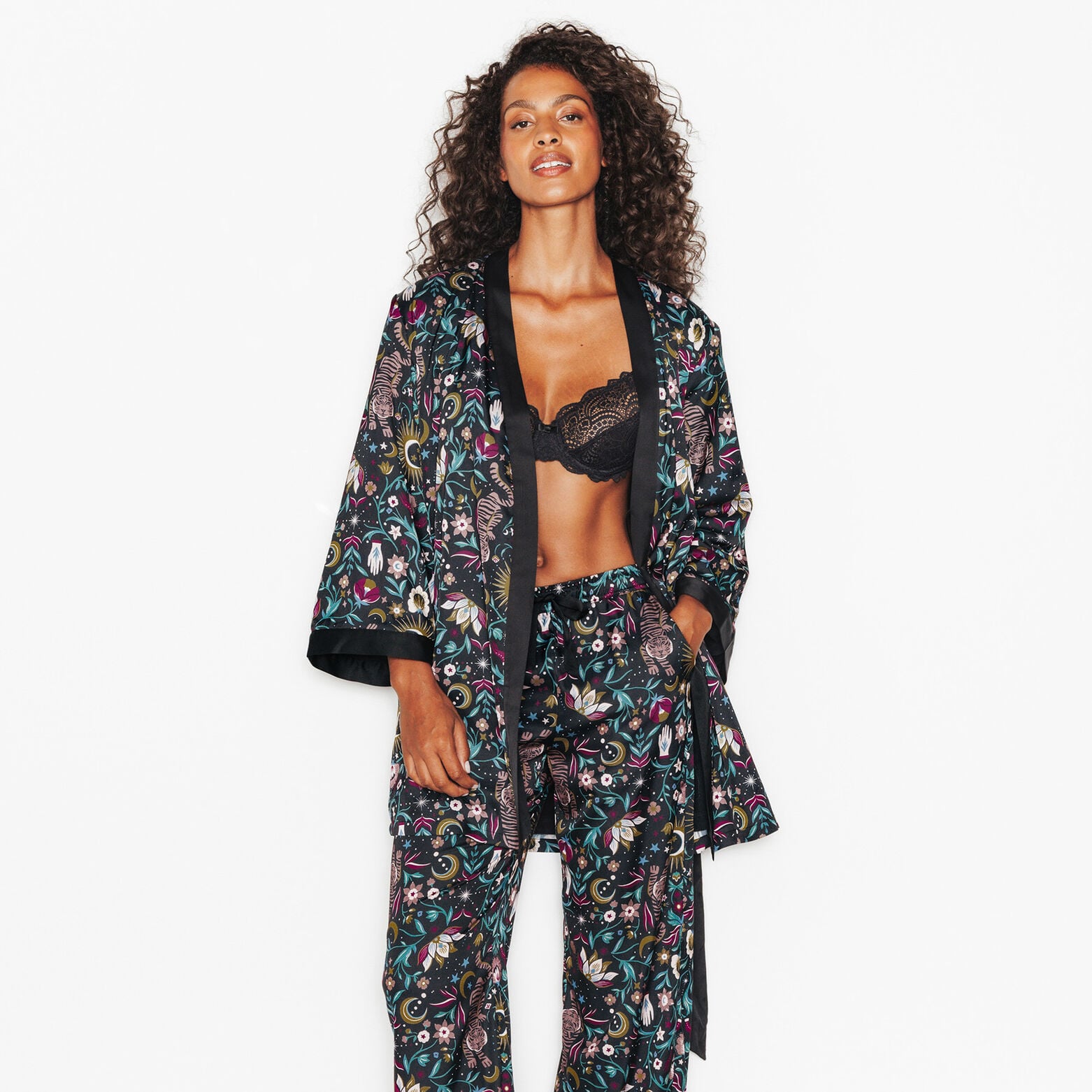 JIALINA KIMONO DOUBLE FOURRURE MULTICO NOIR
