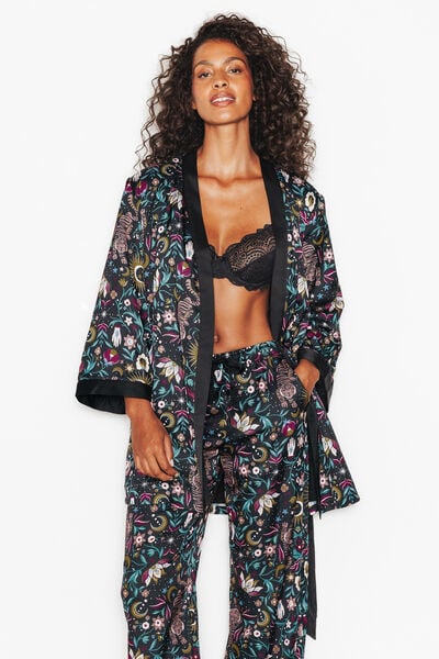 KIMONO DOUBLE FOURRURE MULTICO NOIR