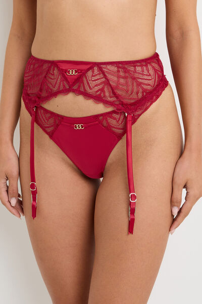 FEMME PORTE-JARRETELLES DENTELLE ROUGE