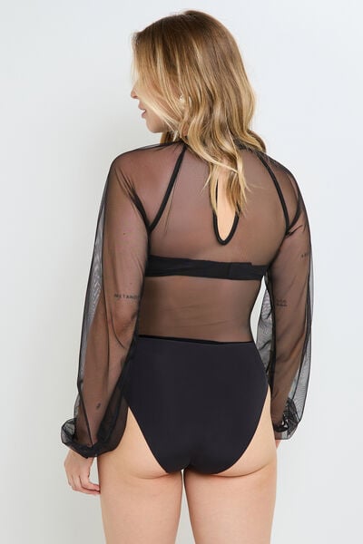 BODY MANCHES LONGUES TULLE NOIR