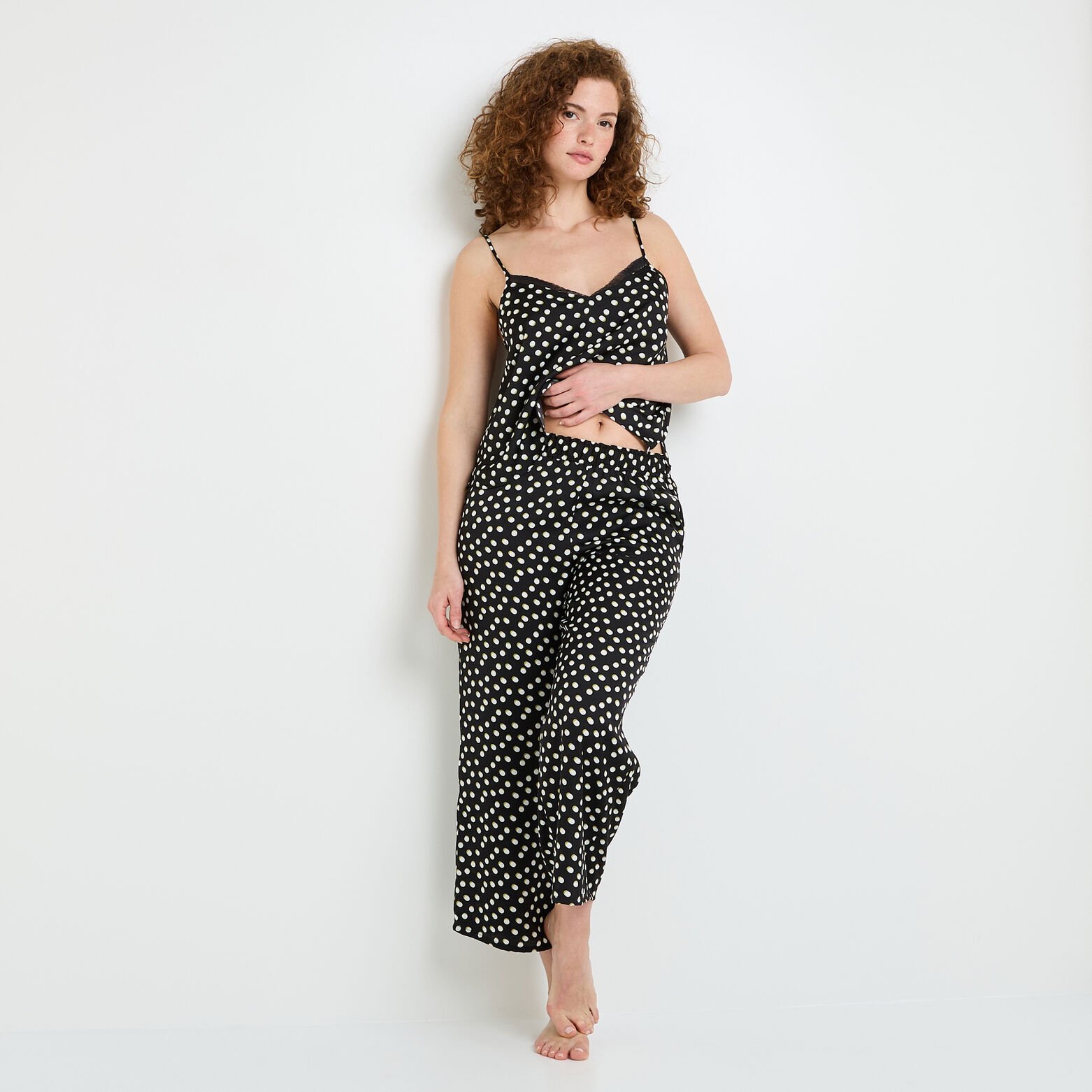 HALLY Pantalon de pyjama satin MULTICO NOIR