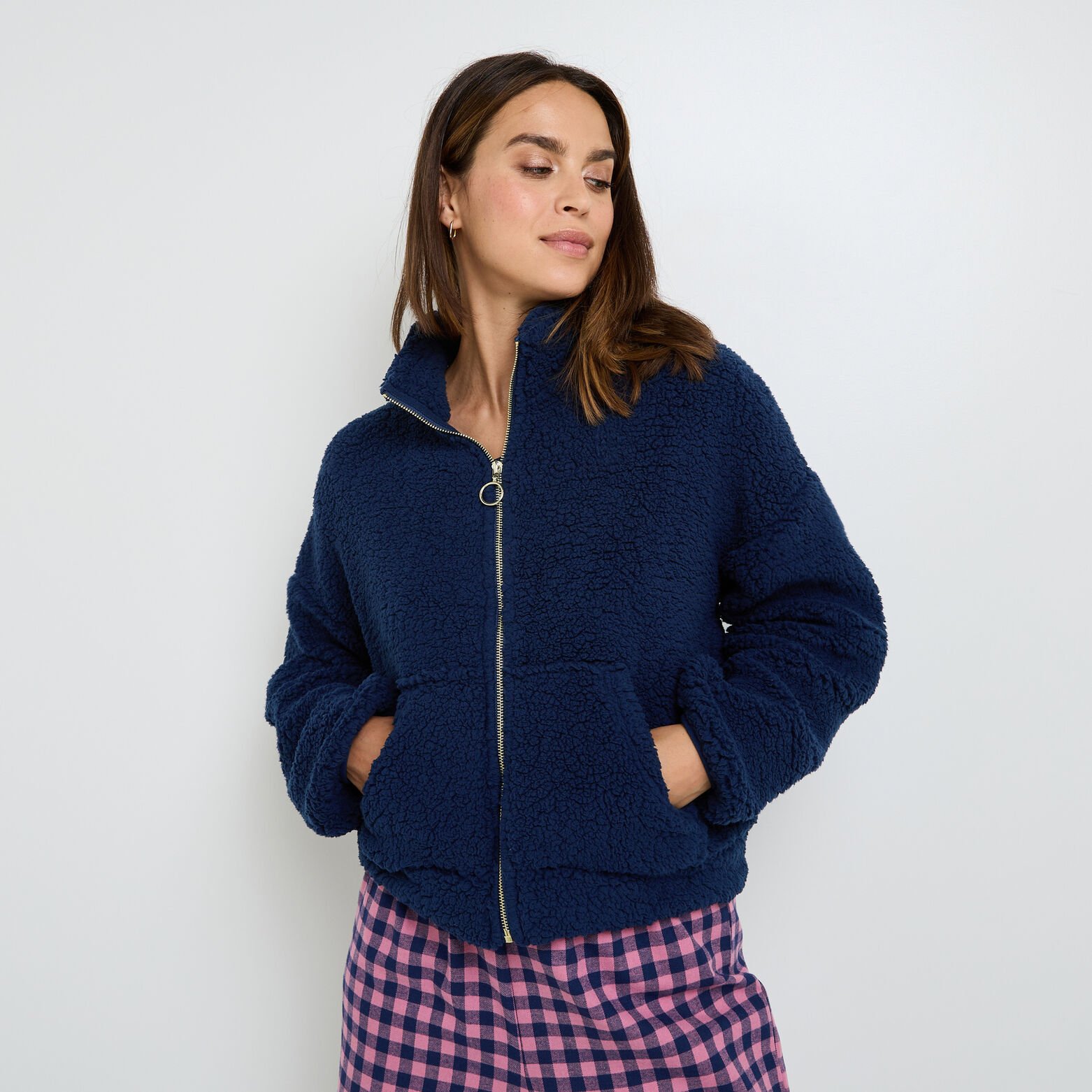 FLORAL VESTE FOURRURE BLEU