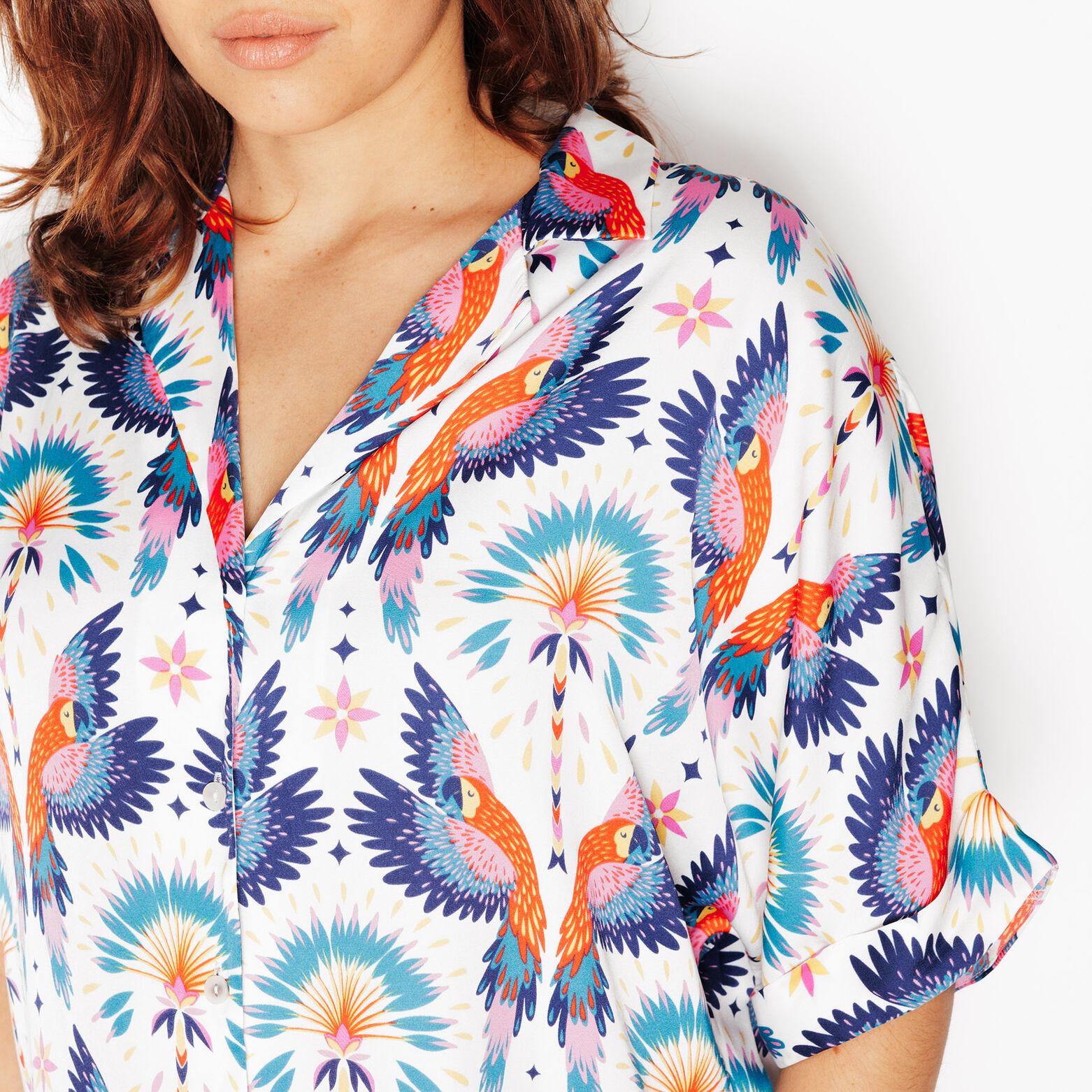 GIRLY CHEMISE MANCHES COURTES MULTICO BLANC