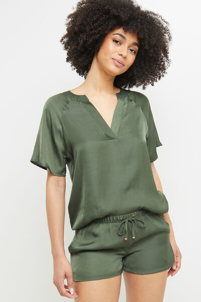 TEE-SHIRT MANCHES COURTES SATIN KAKI