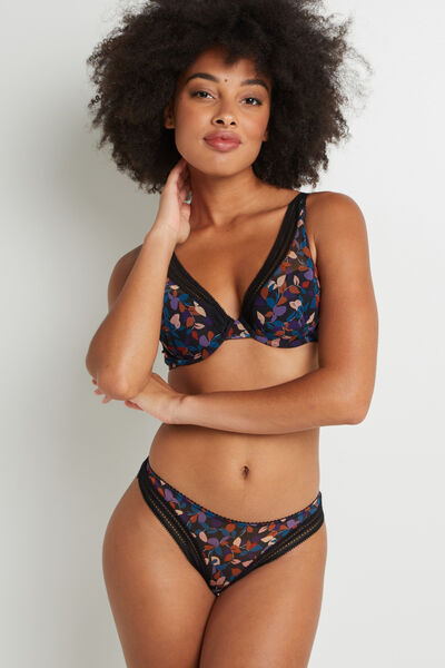 STRING TULLE BRODE NOIR/ROSE