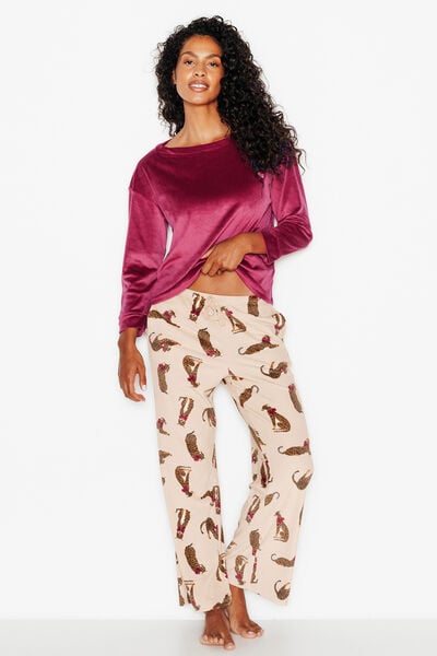 FLUFFY PANTALON DE PYJAMA VELOURS MULTICO ROUGE