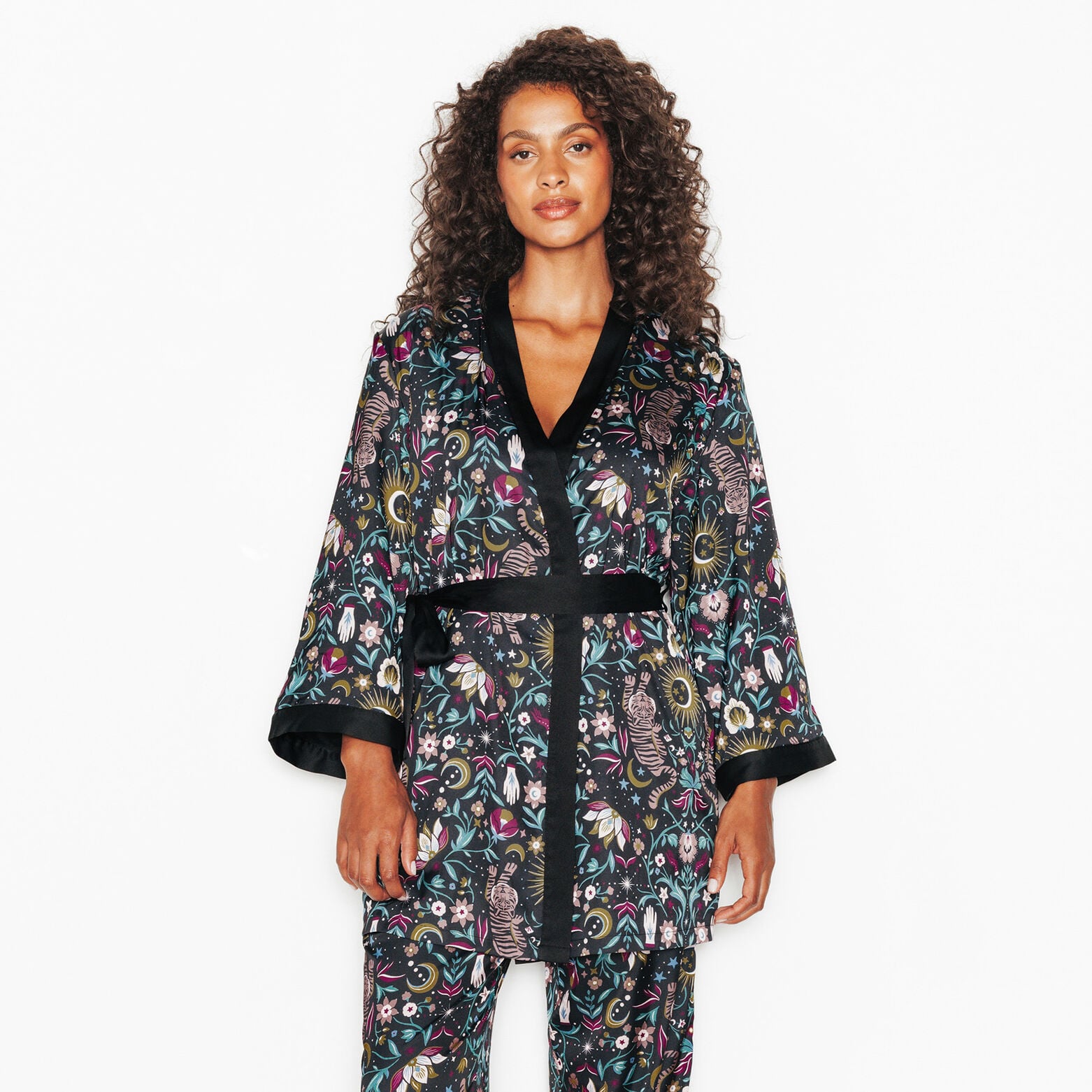 JIALINA KIMONO DOUBLE FOURRURE MULTICO NOIR