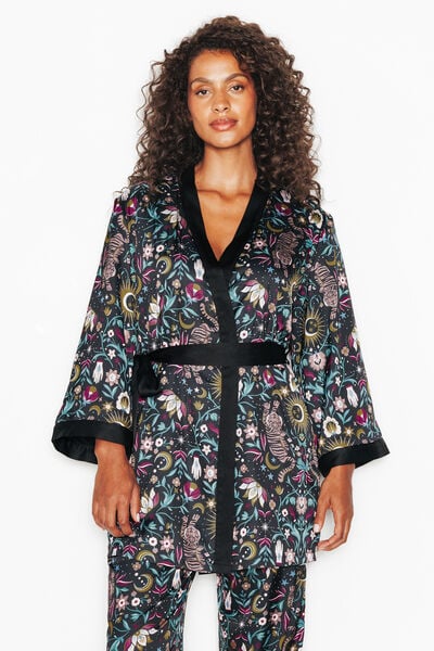 KIMONO DOUBLE FOURRURE MULTICO NOIR
