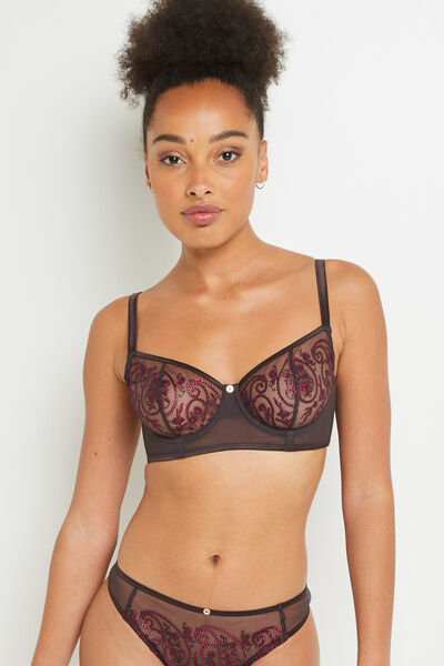 SOUTIEN-GORGE CORBEILLE TULLE BRODE MARRON