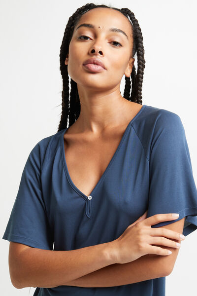 TEE-SHIRT MANCHES COURTES SATIN MARINE