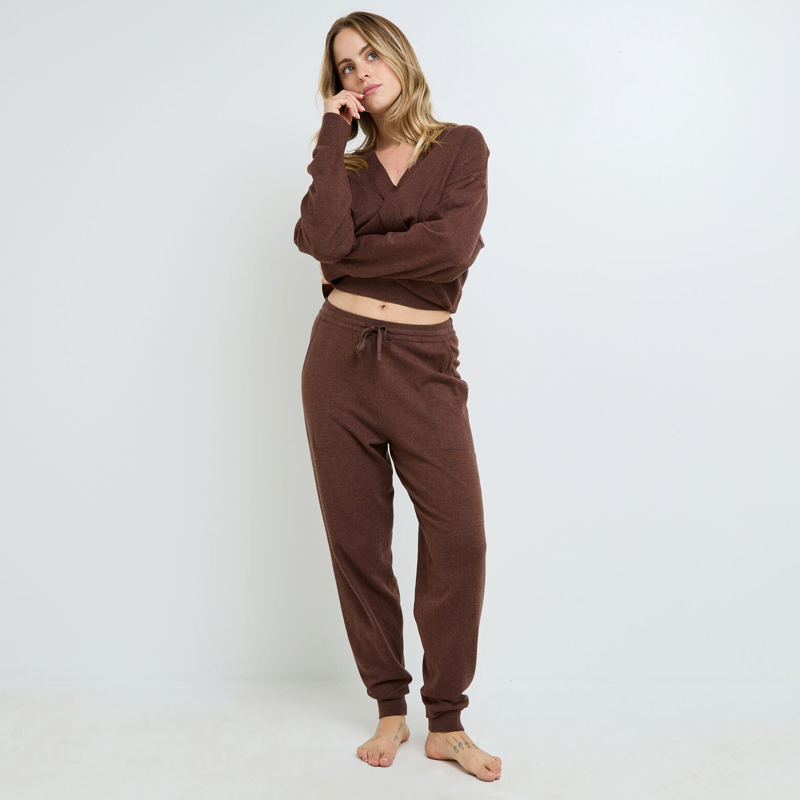 FEERIE PANTALON EN TRICOT MARRON