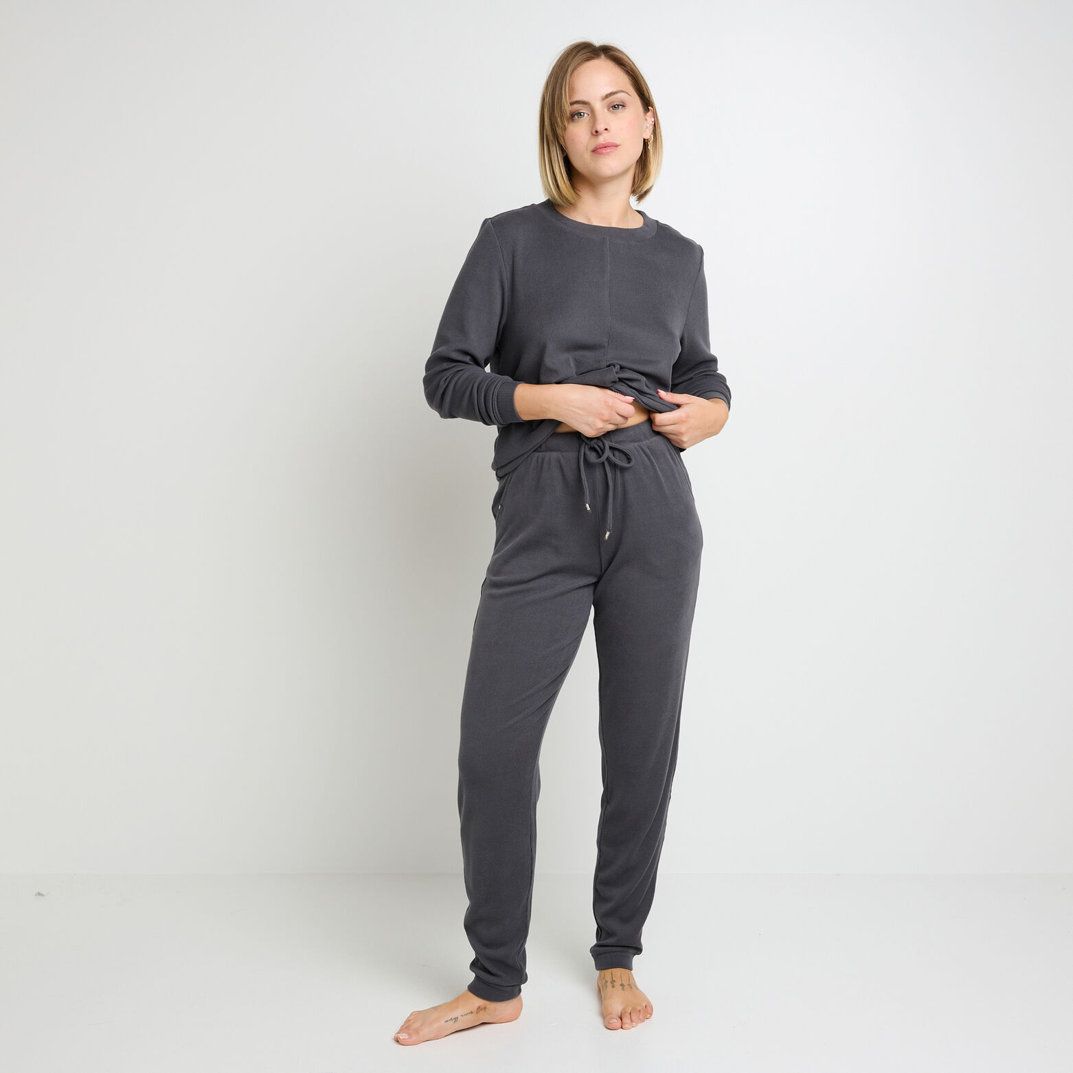 Ensemble FLOREAL anthracite tee-shirt manches longues & tregging