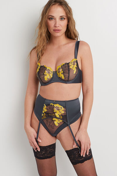 SERRE-TAILLE TULLE BRODE GRIS/JAUNE