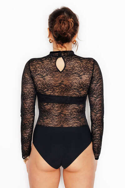BODY MANCHES LONGUES DENTELLE NOIR