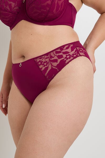 CULOTTE GRANDE TAILLE DENTELLE PRUNE