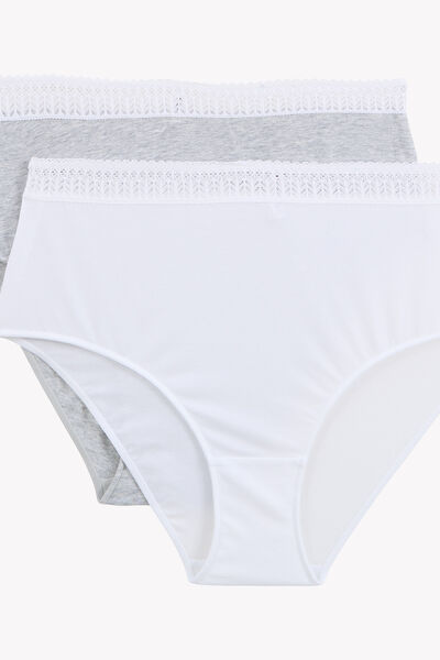 LOT DE 2 CULOTTES HAUTES COTON MULTICO BLANC