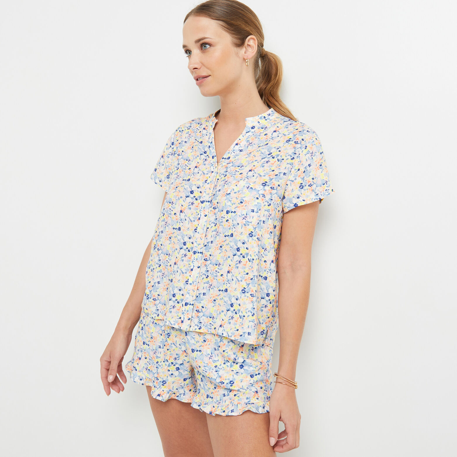 BEACH CHEMISE IMPRIME MULTICO BLEU