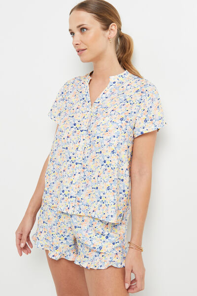 BEACH CHEMISE IMPRIME MULTICO BLEU
