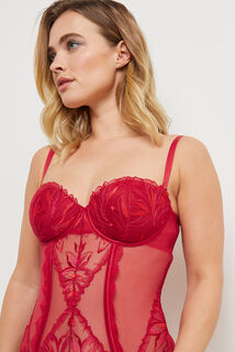 DELICIEUSE GUEPIERE TULLE BRODE MULTICO ROUGE