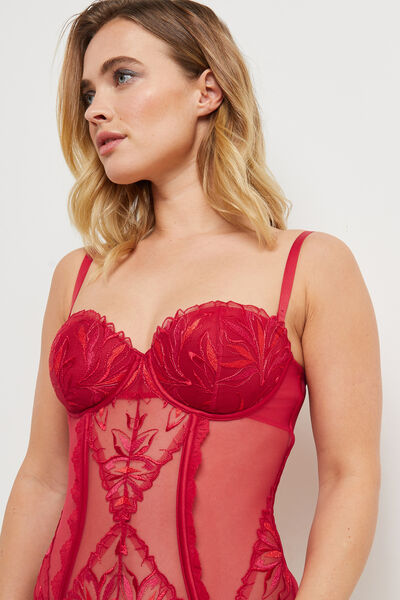 DELICIEUSE GUEPIERE TULLE BRODE MULTICO ROUGE