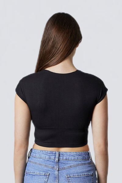 ILANA CROP TOP MANCHES COURTES NOIR NOIR