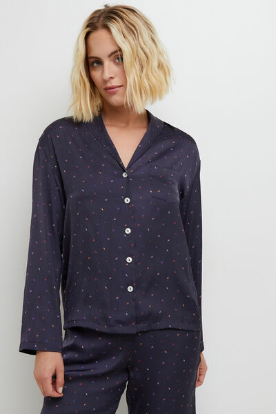 CLOTHILDE VESTE PYJAMA SATIN MULTICO BLEU